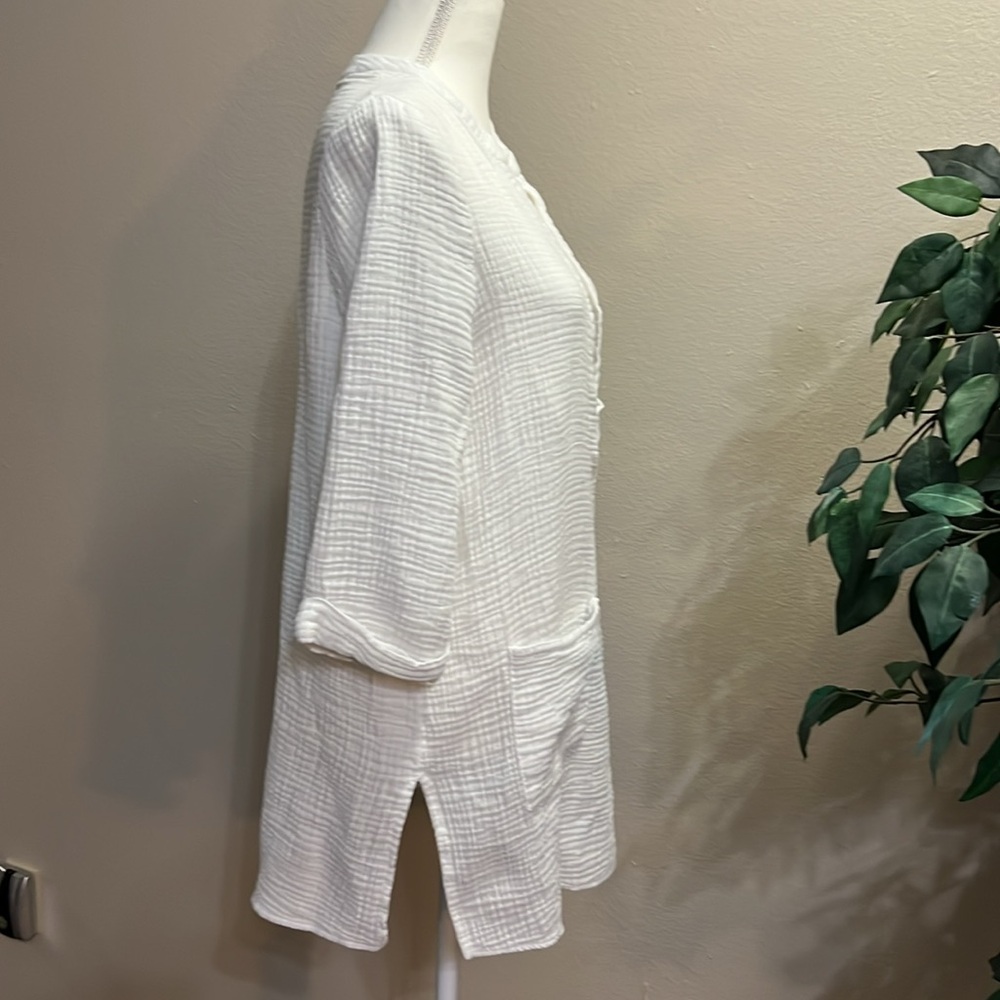 Kona Sol V-neck Cotton Tunic Swimsuit Cover-up White/Pockets size S - Picture 7 of 12